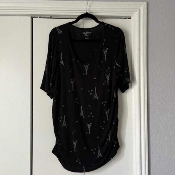 a:glow Maternity Top Eiffel Tower Print Ruched Sides Black XL - Picture 3 of 4